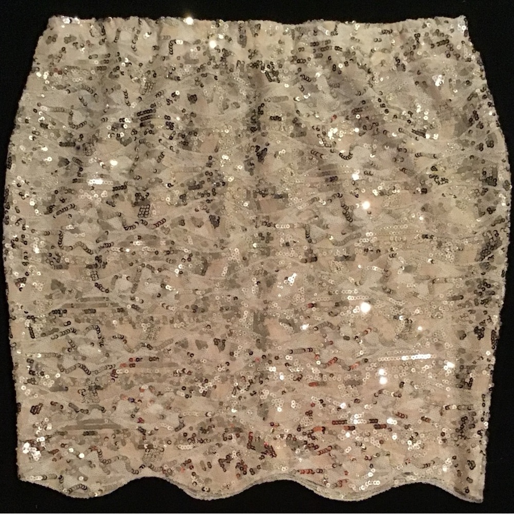Sequin Embellished Mini Skirt – Ivory / Champagne Sparkle